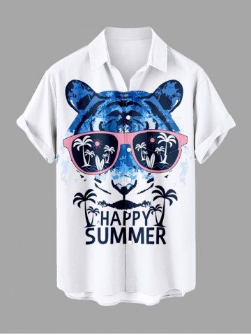 Chemise à Capuche Teintée Tigre Lettre Arbre Noix de Coco Imprimés avec Poche de Grande Taille pour Homme