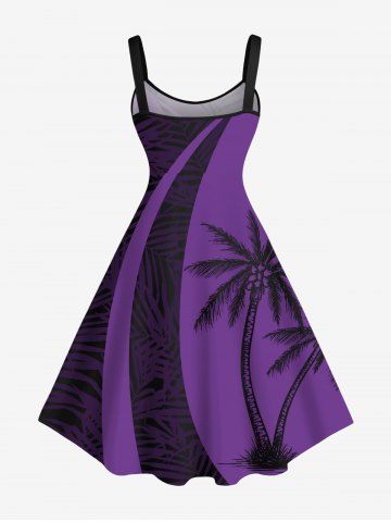 Plus Size Coconut Tree Tropical Leaf Print Hawaii Tank Dress