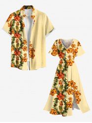 Tenue de Plage Hawaiien Imprimé Feuilles Tropicales Grande Taille Mignon - Jaune 