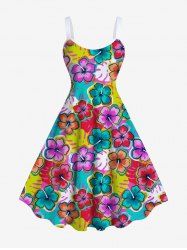 Robe Débardeur Trapèze Imprimée à Feuilles Tropicales Colorées Grande Taille - Multi-F S