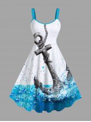 Robe Caftan Ligne A Peinture Eclaboussée Océan Imprimés de Grande Taille - Blanc 2X