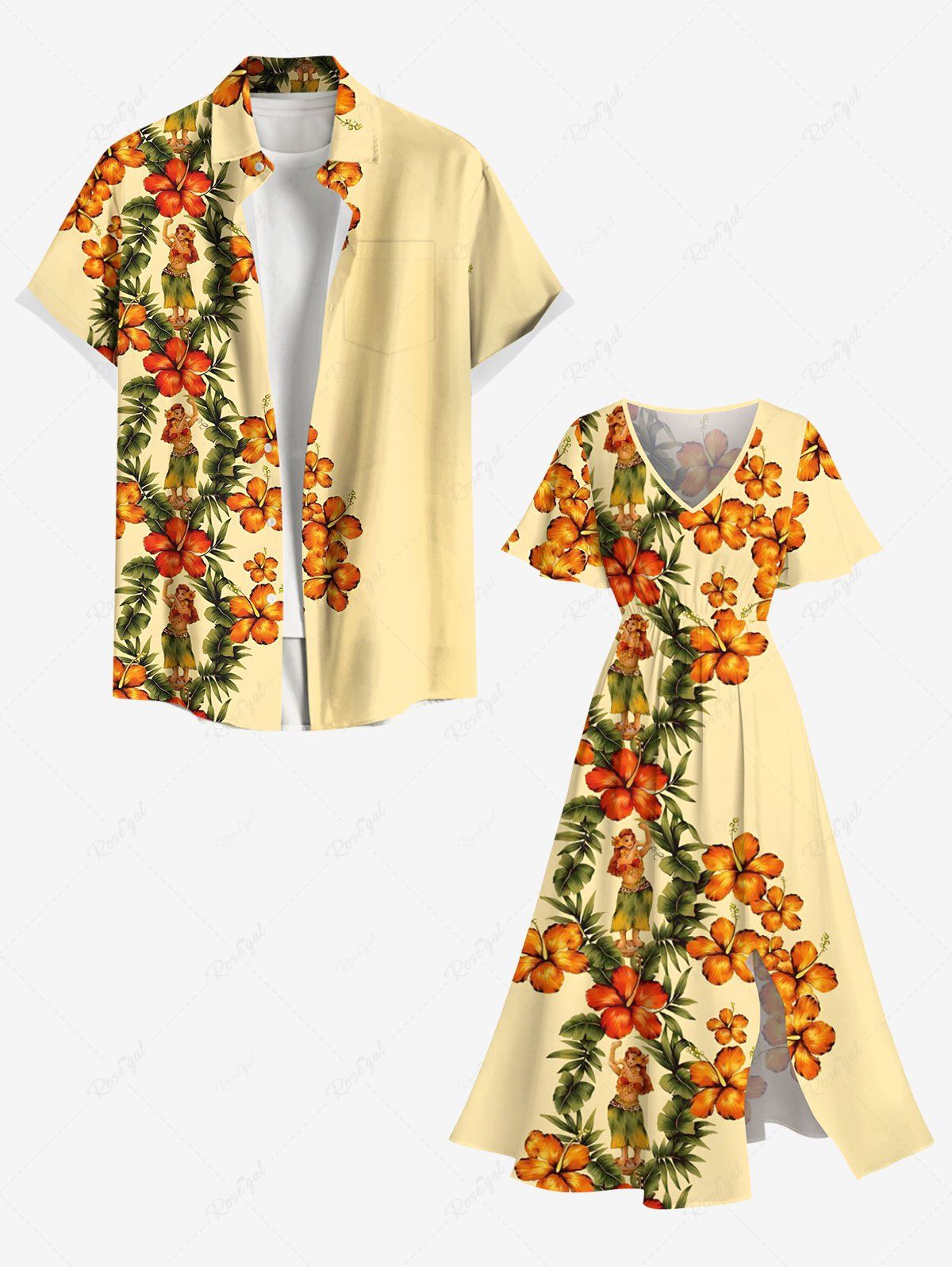 Tenue de Plage Hawaiien Imprimé Feuilles Tropicales Grande Taille Mignon Jaune 