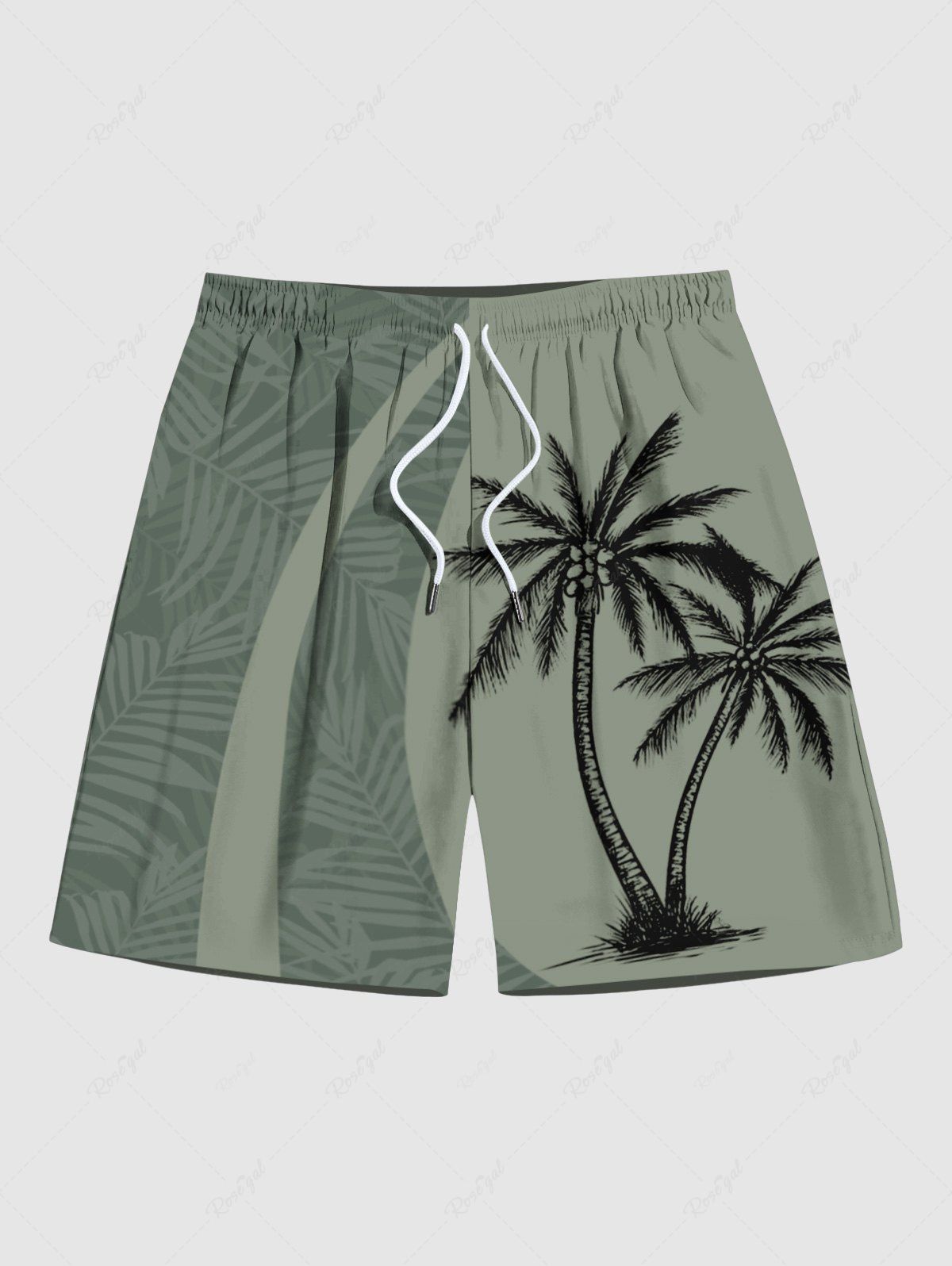 Affordable Plus Size Tropical Leaf Coconut Tree Print Beach Shorts  