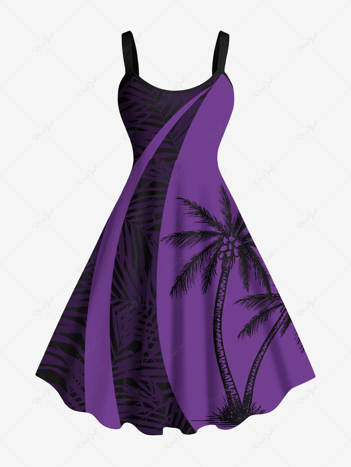 New Plus Size Coconut Tree Tropical Leaf Print Hawaii Tank Dress  
