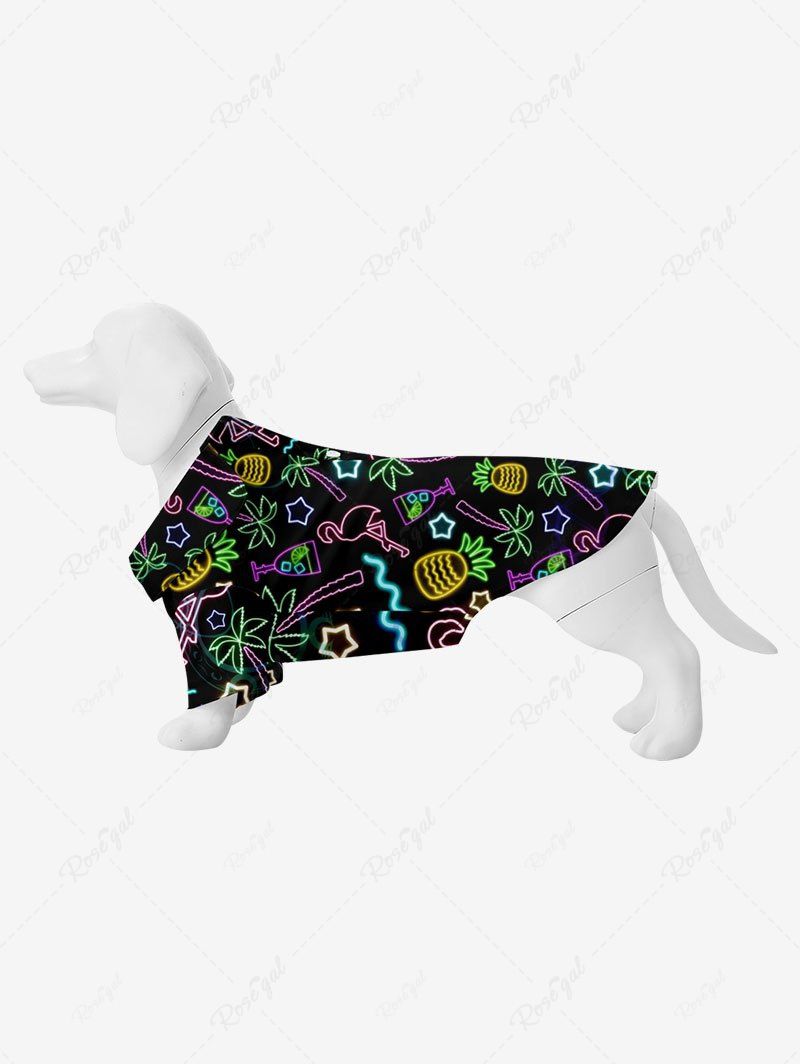 Outfits Pet's Neon Light Coconut Tree Pineapple Flamingo Star Print Hawaii Button Shirt  