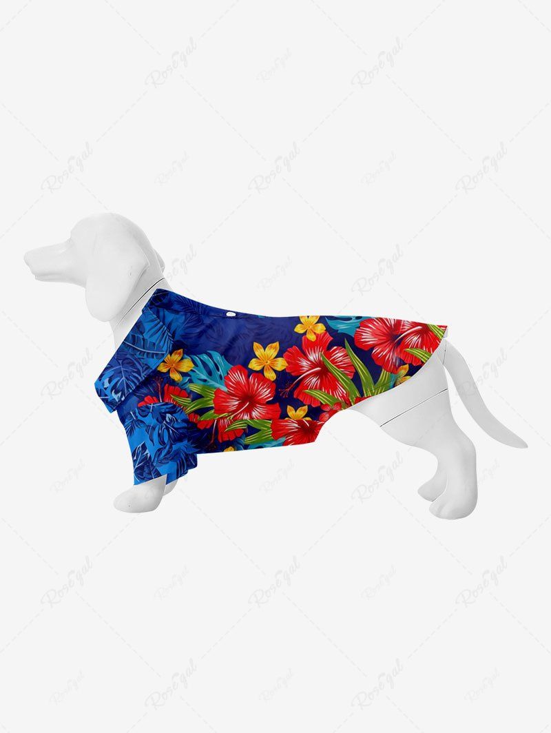 Sale Pet's Floral Tropical Leaves Printd Hawaii Button Shirt  