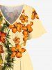 Tenue de Plage Hawaiien Imprimé Feuilles Tropicales Grande Taille Mignon - Jaune 