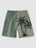 Plus Size Tropical Leaf Coconut Tree Print Beach Shorts -  