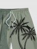 Plus Size Tropical Leaf Coconut Tree Print Beach Shorts -  