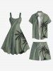Plus Size Tropical Leaf Coconut Tree Print Beach Shorts -  