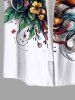 Plus Size Flower Leaf Bird Print Buttons Pocket Hawaii Shirt For Men -  