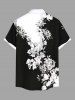 Chemise Décontractée en Blocs de Couleurs Fleur Feuille Imprimées avec Poche de Grande Taille - Noir XL