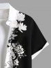 Chemise Décontractée en Blocs de Couleurs Fleur Feuille Imprimées avec Poche de Grande Taille - Noir XL