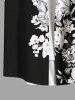 Chemise Décontractée en Blocs de Couleurs Fleur Feuille Imprimées avec Poche de Grande Taille - Noir XL