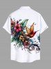Plus Size Flower Leaf Bird Print Buttons Pocket Hawaii Shirt For Men -  