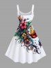 Plus Size Flower Leaf Bird Print Hawaii Tank Dress -  
