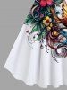 Plus Size Flower Leaf Bird Print Hawaii Tank Dress -  