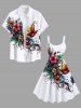 Plus Size Flower Leaf Bird Print Hawaii Tank Dress -  