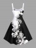 Robe Débardeur Hawaïen Bicolore Fleur Feuille Imprimée en Blocs de Couleurs de Grande Taille - Noir 3X