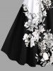 Robe Débardeur Hawaïen Bicolore Fleur Feuille Imprimée en Blocs de Couleurs de Grande Taille - Noir 3X