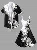 Robe Débardeur Hawaïen Bicolore Fleur Feuille Imprimée en Blocs de Couleurs de Grande Taille - Noir 3X