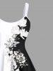 Plus Size Flower Leaf Two Tone Colorblock Print Hawaii Tank Dress -  