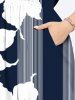 Plus Size Tropical Flowers Stripe Print Split Hawaii Midi Dress -  