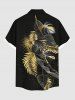 Plus Size Metallic Tropical Leaf Print Buttons Pocket Hawaii Shirt For Men -  