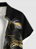 Plus Size Metallic Tropical Leaf Print Buttons Pocket Hawaii Shirt For Men -  
