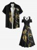 Plus Size Metallic Tropical Leaf Print Cold Shoulder Crisscross Hawaii Maxi Dress -  