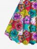 Robe Débardeur Trapèze Imprimée à Feuilles Tropicales Colorées Grande Taille - Multi-F S