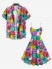 Robe Débardeur Trapèze Imprimée à Feuilles Tropicales Colorées Grande Taille - Multi-F S