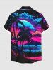 Plus Size Coconut Tree Sea Moon Cloud Ombre Dusk Print Hawaii Button Pocket Shirt For Men -  