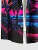 Plus Size Coconut Tree Sea Moon Cloud Ombre Dusk Print Hawaii Button Pocket Shirt For Men -  