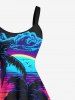 Plus Size Coconut Tree Sea Moon Cloud Ombre Dusk Print Hawaii A Line Tank Dress -  
