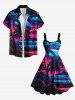 Plus Size Coconut Tree Sea Moon Cloud Ombre Dusk Print Hawaii A Line Tank Dress -  