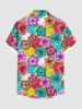 Plus Size Colorful Floral Tropical Leaves Print Hawaii Button Pocket Shirt For Men -  
