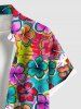 Plus Size Colorful Floral Tropical Leaves Print Hawaii Button Pocket Shirt For Men -  