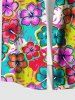 Plus Size Colorful Floral Tropical Leaves Print Hawaii Button Pocket Shirt For Men -  