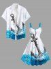Robe Caftan Ligne A Peinture Eclaboussée Océan Imprimés de Grande Taille - Blanc 2X