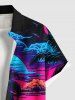 Plus Size Coconut Tree Sea Moon Cloud Ombre Dusk Print Hawaii Button Pocket Shirt For Men -  
