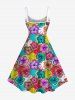 Plus Size Colorful Floral Tropical Leaves Print Hawaii A Line Tank Dress -  