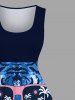 Plus Size Coconut Tree Letter Tie Dye Tiger Sunglasses Print Hawaii Vintage Swing A Line Dress -  