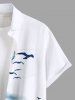 Plus Size Floral Sea Observation Deck Bird Print Hawaii Button Pocket Shirt For Men -  