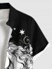 Plus Size Moon Star Galaxy Floral Branch Unicorn Print Button Pocket Shirt For Men -  