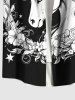 Plus Size Moon Star Galaxy Floral Branch Unicorn Print Button Pocket Shirt For Men -  