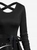 Robe Ligne A Nouée Croisée Lune Etoile Licorne Imprimés avec Ceinture - Noir 3XL