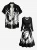 Robe Ligne A Nouée Croisée Lune Etoile Licorne Imprimés avec Ceinture - Noir 3XL