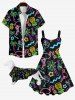 Pet's Neon Light Coconut Tree Pineapple Flamingo Star Print Hawaii Button Shirt -  