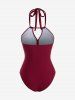 Keyhole Hollow Out Crisscross Mesh Semi See Through Patchwork Halter Backless Solid Swimsuit -  